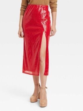 ❤️ A New Day Red Sequin Midi Skirt with Slit | Plus Size 2X | NWT